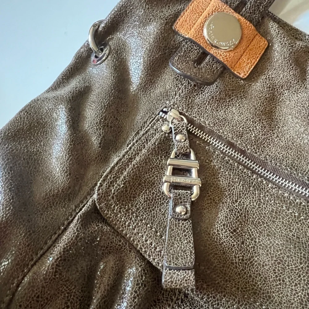B.Makowsky Brown Metallic Leather Large Shoulder/Crossbody Bag/ Handbag - Picture 13 of 13